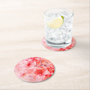 Posavasos Redondo De Papel Watercolor Cherry Blossom