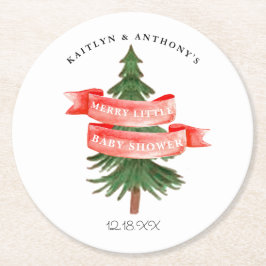 Posavasos Redondo De Papel Watercolor Pine Tree Merry Little Baby Shower