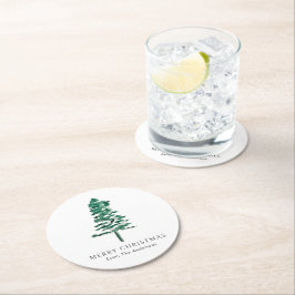Posavasos Redondo De Papel Watercolor Pine Tree Photo Modern Navidades