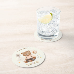 Posavasos Redondo De Papel Watercolor Teddy Bear Baby Shower