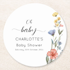 Posavasos Redondo De Papel Watercolor Wildflower Baby Shower