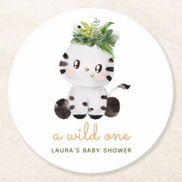 Posavasos Redondo De Papel Watercolor Zebra Safari Baby Shower