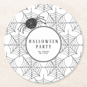 Posavasos Redondo De Papel Web moderna de Halloween Tableware Black White Spi