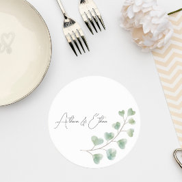 Posavasos Redondo De Papel Wedding Coaster with Eucalyptus Leaves