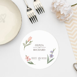 Posavasos Redondo De Papel Wedding Coaster with Romantic Botanical Design