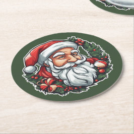 Posavasos Redondo De Papel Weihnachtsmannkopf mit Kranz -