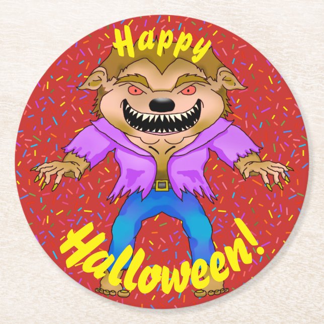 Posavasos Redondo De Papel Werewolf Halloween (Anverso)