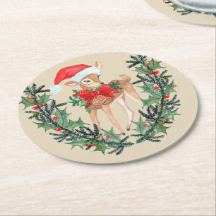 Posavasos Redondo De Papel Whimsical Fawn Wreath