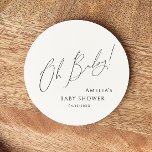 Posavasos Redondo De Papel Whimsical Gender Neutral Oh Baby<br><div class="desc">Introducing our whimsical gender-neutral oh baby round paper coaster—perfect for any season, whether it's fall, winter, spring, or summer! This coaster has a boho-chic vibe with modern, elegant calligraphy and a minimalist black-and-white design. It's pretty and unique, with a touch of vintage shabby chic, making it perfect for both boys...</div>