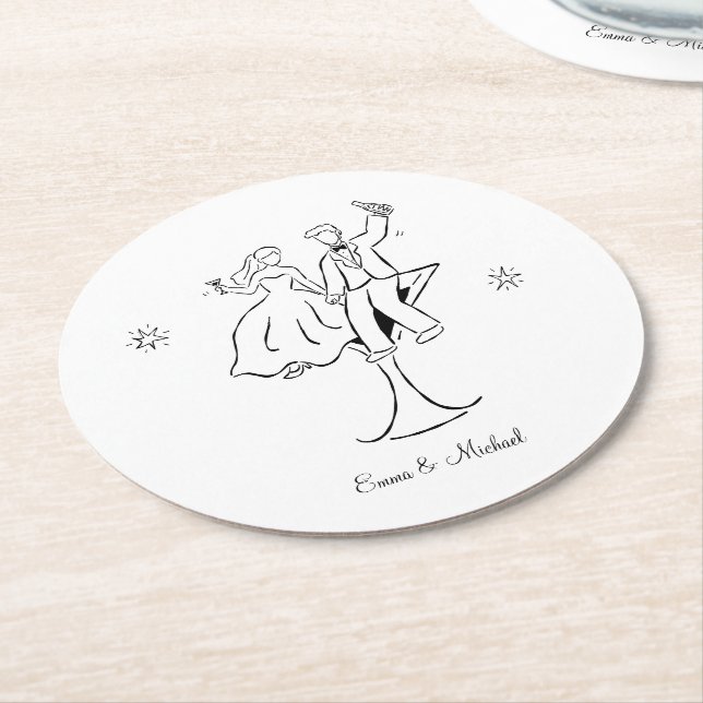Posavasos Redondo De Papel Whimsical Hand Drawn Couple Wedding Engagement  (En perspectiva)