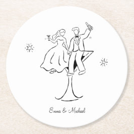 Posavasos Redondo De Papel Whimsical Hand Drawn Couple Wedding Engagement 