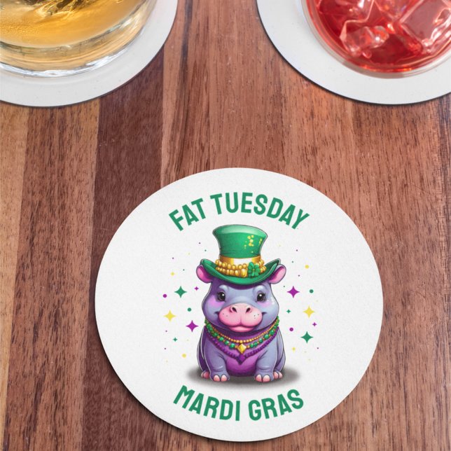 Posavasos Redondo De Papel Whimsical Mardi Gras Fat Tuesday Hippo Pegatina (Subido por el creador)