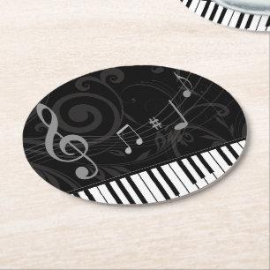 Posavasos Redondo De Papel Whimsical Piano and Musical Notes