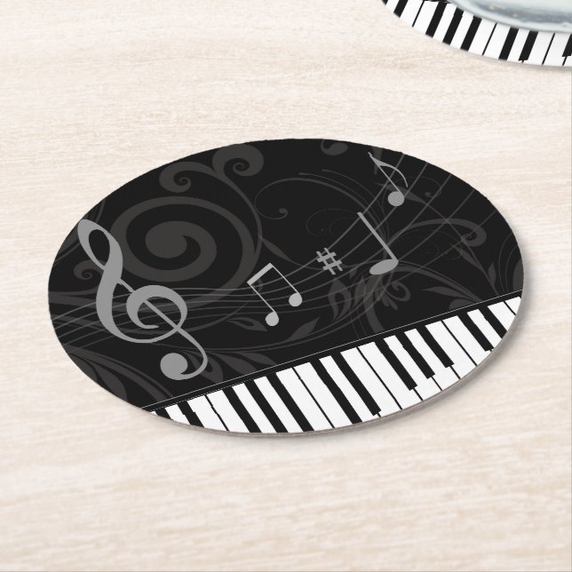 Posavasos Redondo De Papel Whimsical Piano and Musical Notes (En perspectiva)