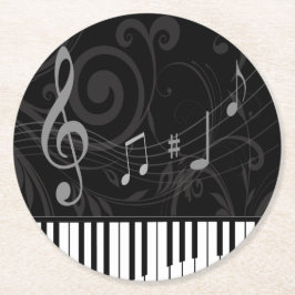 Posavasos Redondo De Papel Whimsical Piano and Musical Notes