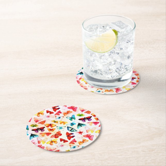 Posavasos Redondo De Papel Whimsical Rainbow Forest Butfly acuarela (In situ)