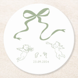 Posavasos Redondo De Papel Whimsical Sage Green Boda Napkin