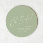 Posavasos Redondo De Papel Whimsical Sage Green Oh Baby<br><div class="desc">Presentamos nuestra estupenda escayola de papel redondo verde sabio oh bebé, perfecta para su simple celebración moderna de boho en cualquier temporada del año! Esta montaña tiene una moda de boho, un ambiente neutro con caligrafía elegante y un delicado diseño minimalista, por lo que es ideal tanto para chicas como...</div>