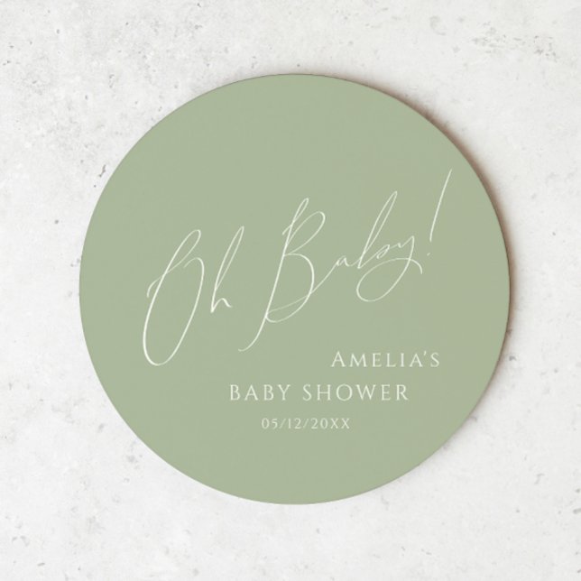Posavasos Redondo De Papel Whimsical Sage Green Oh Baby (Subido por el creador)