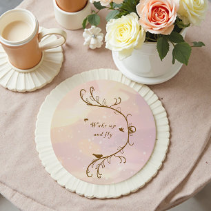 Posavasos Redondo De Papel Whimsical Soft Pink Wake Up y Fly Coaster