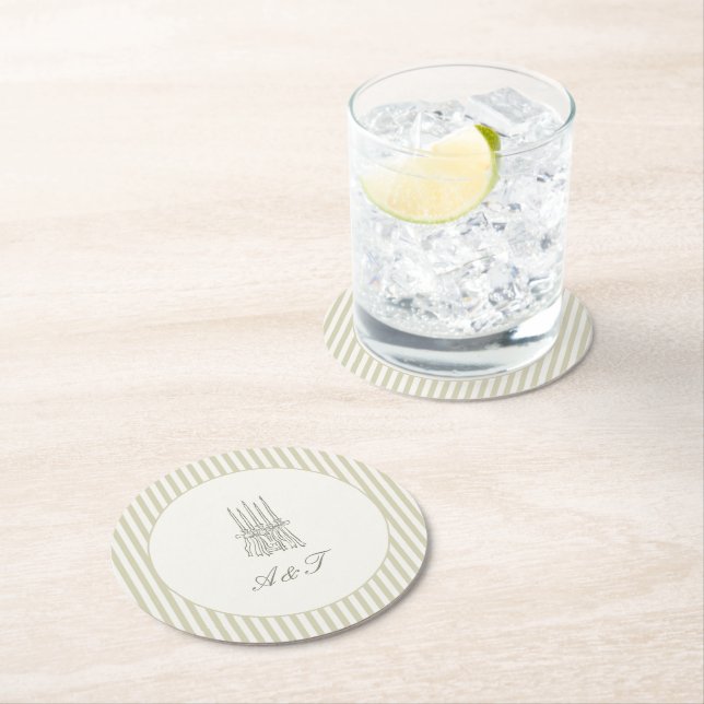 Posavasos Redondo De Papel Whimsical Stripe Green Boda (In situ)