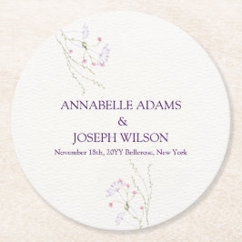 Posavasos Redondo De Papel White Minimalist watercolor flowers wedding