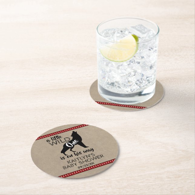 Posavasos Redondo De Papel Wild One Boys Baby Shower (In situ)