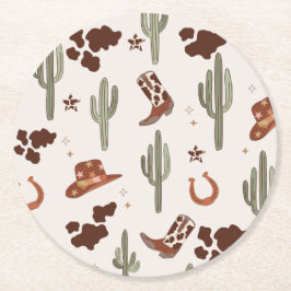 Posavasos Redondo De Papel Wild West Rodeo Cowboy Cactus cumpleaños