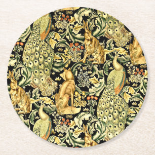 Posavasos Redondo De Papel William Morris Forest Tapestry Fox Hare Peacock