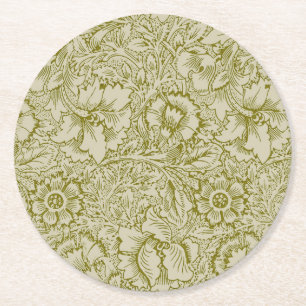 Posavasos Redondo De Papel William Morris Poppy Classic Floral Green