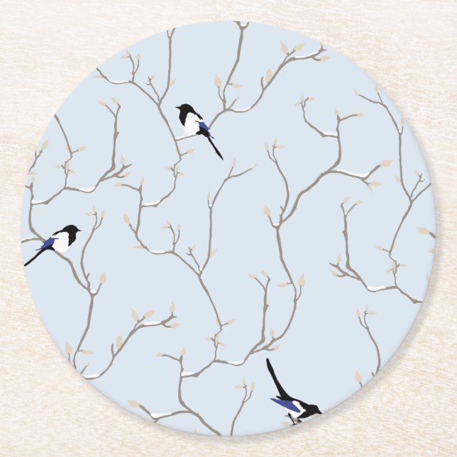 Posavasos Redondo De Papel Winter BIrds (Anverso)