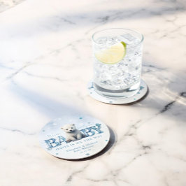 Posavasos Redondo De Papel Winter Modern Bearly Wait Baby Shower