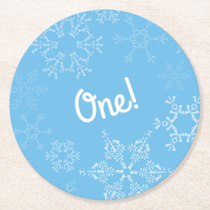 Posavasos Redondo De Papel Winter Onederland Snowflake Primer Fiesta de cumpl