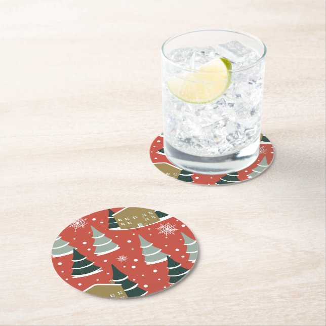 Posavasos Redondo De Papel Winter Snowy Pine Wonderland (In situ)