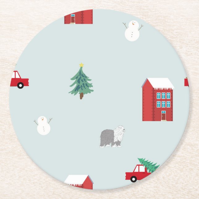 Posavasos Redondo De Papel Winter Village (Anverso)