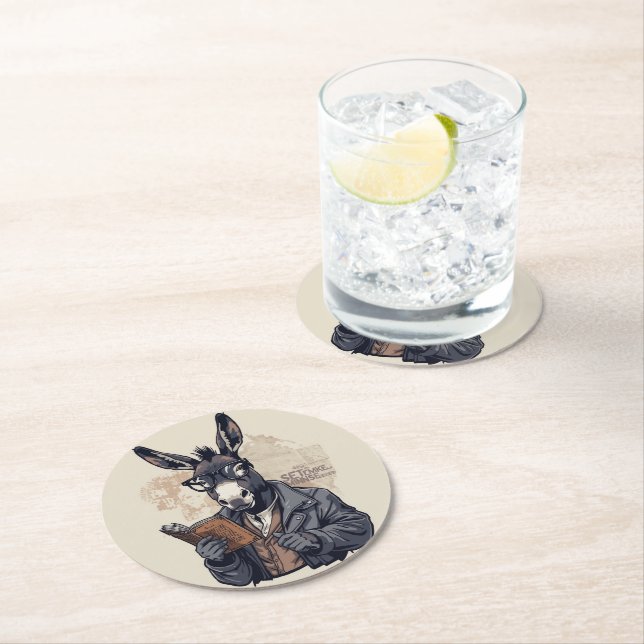 Posavasos Redondo De Papel Wise Donkey — Coaster Set (In situ)