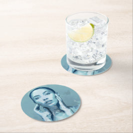 Posavasos Redondo De Papel "Woman in Blue" Premium Canvas