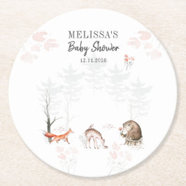 Posavasos Redondo De Papel Woodland Animals Forest Baby Shower