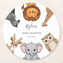 Posavasos Redondo De Papel Woodland Forest Animals Baby Shower