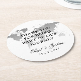 Posavasos Redondo De Papel World Map Gracias a Destino Wedding Favor