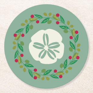 Posavasos Redondo De Papel Wreath, Navidades de la concha de arena