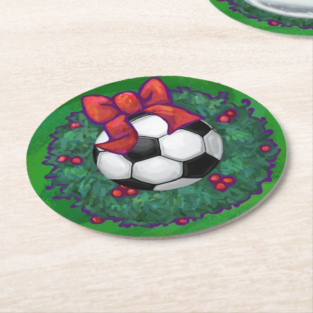 Posavasos Redondo De Papel Wreath, Navidades de la pelota de fútbol (En perspectiva)