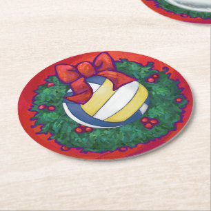 Posavasos Redondo De Papel Wreath, Navidades de voleibol