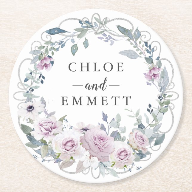 Posavasos Redondo De Papel Wreath Rosa púrpura de Rubor ruso (Anverso)