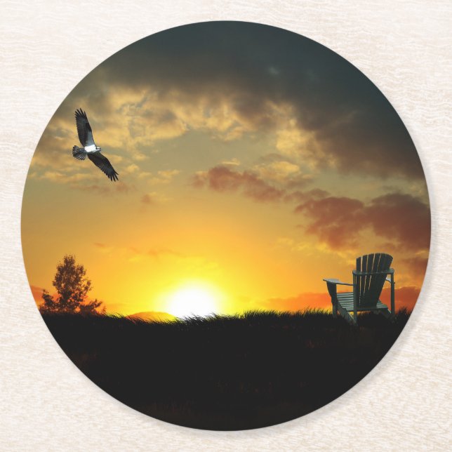 Posavasos Redondo De Papel Yellow Sunset Grassy Meadow Paper Coaster (Anverso)