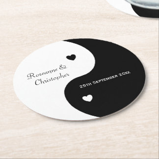 Posavasos Redondo De Papel Yin Yang Boda Blanco Y Negro