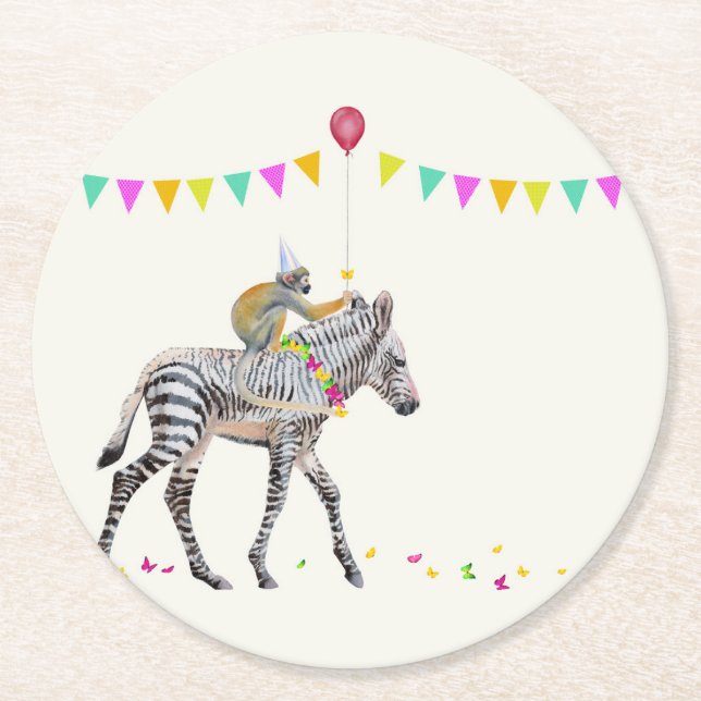 Posavasos Redondo De Papel Zebra Balloon Party Coasters (Anverso)