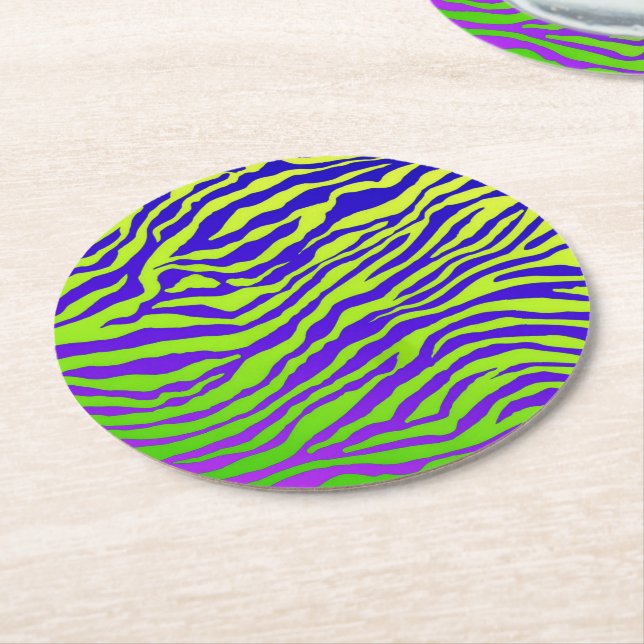 Posavasos Redondo De Papel Zebra verde (En perspectiva)