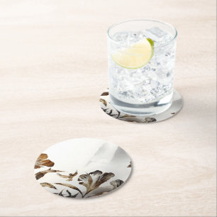 Posavasos Redondo De Papel Zen Bruma Montañas Pájaros Minimalista Naturaleza