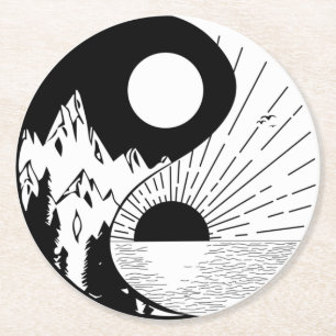 Posavasos Redondo De Papel Zen Yin Yang Blanco negro